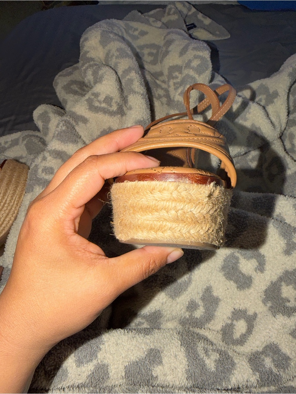 Tory Burch Tan Leather Espadrille Wedge Sandals - Picture 9 of 13